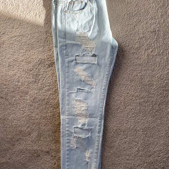 Light Blue Straight Leg Distressed Jeans - Picture 6 of 15